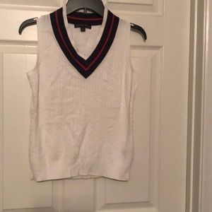 Brooks Brothers White Sleeveless Top with Black and Red Trim